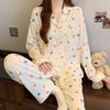 Spring New Ladies Dopamine Love Thin Section Long-Sleeved Pajamas Homewear Set Girls Loose Crinkle Fabric Homewear Fashion Set