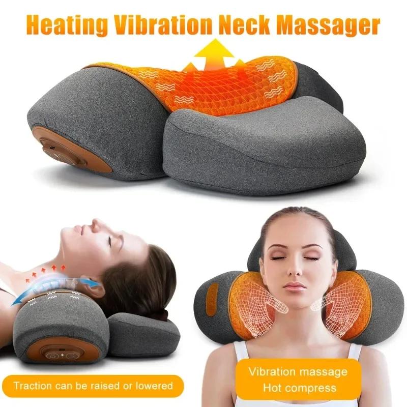 New Electric Neck Massager Pillow Cervical Heating Vibration Massage with Hot Compress Traction for Neck Shoulder Back