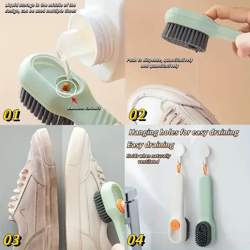 1PC Multifunction Cleaning Shoe Brushes Soft Automatic Liquid Shoe Brush Long Handle Clothes Soap Brush with Hook Clean Tool