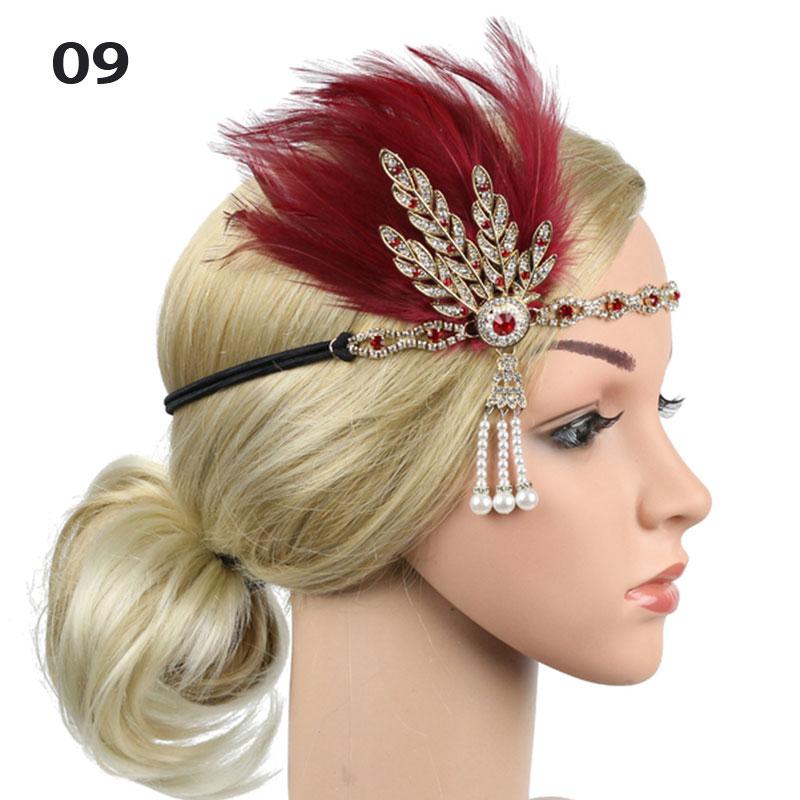 Women Beaded Flapper Performance Headwear Elastic Hair Accessories Vintage Masquerade Party Headpiece Cosplay