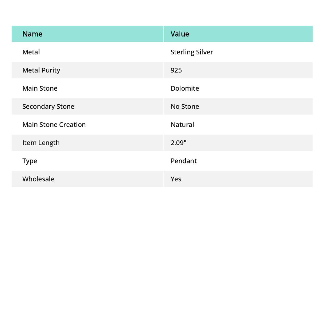 Natural Dolomite Gemstone 925 Sterling Silver Jewelry Pendant 2.09" E1f14