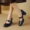 Fashion NEW Spring/Autumn Women Pumps Genuine Leather Shoes for Women Square Toe Chunky Heel Women Pumps Lace-up High Heel Mary Janes