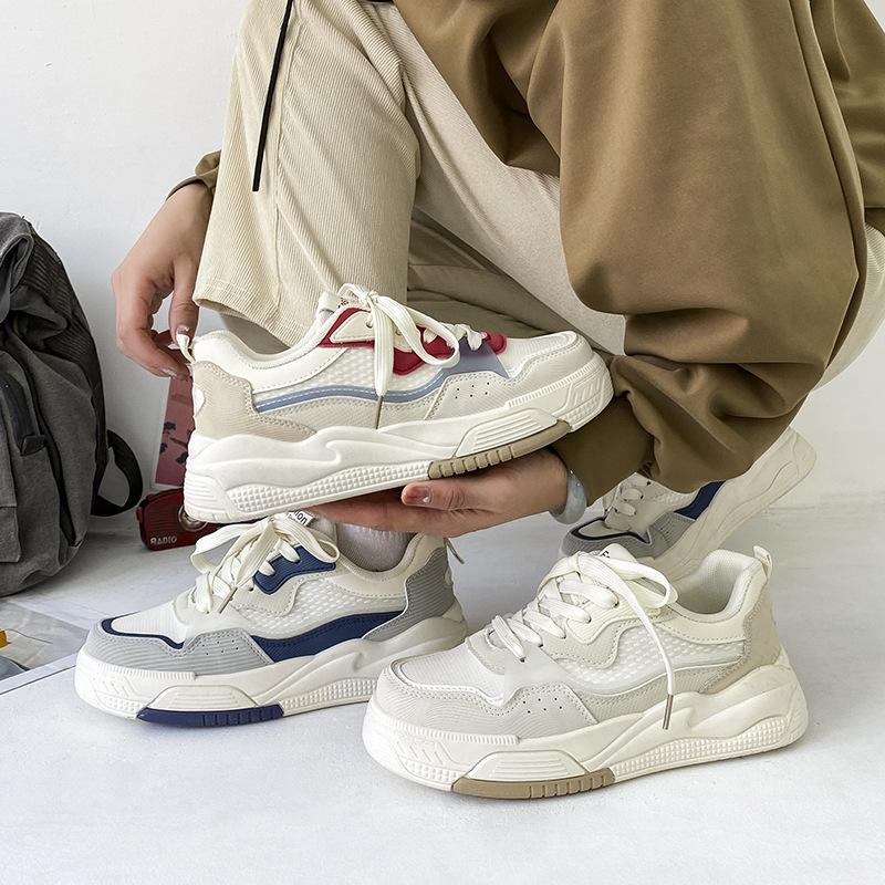 Fashion Women's White Shoes Classic Cross Lace-up Skateboard Shoes Womens Casual Breathable Flat-bottomed Patchwork Student Single Shoes