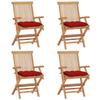 Day and Night - Day and Night Garden Chairs 4 Units Solid Teak Wood with Red Cushions