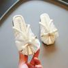 Girl's Lace Mesh Peep Top 2024 Summer New Fashion Children‘s Soft Sole Simple Pearl Bow Covered Toes Princess Shoes for Vacation