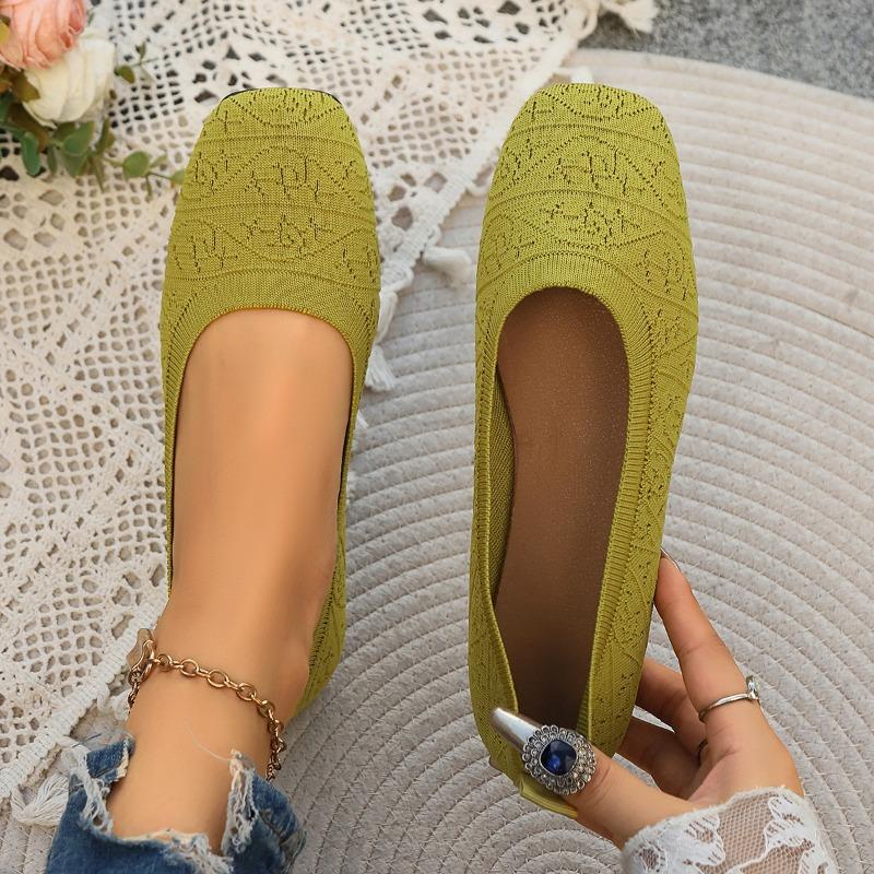 Women's Pointed Toe Flat Shoes Solid Color Knitted Slip On Shoes Casual Breathable Ballet Flats Women Flat Shoes Loafers Women