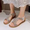 Fashion Soft Sole Anti-Slide Heel Sandals Women's Fashion Round Toe Open Toe Rhinestone Slip Flats