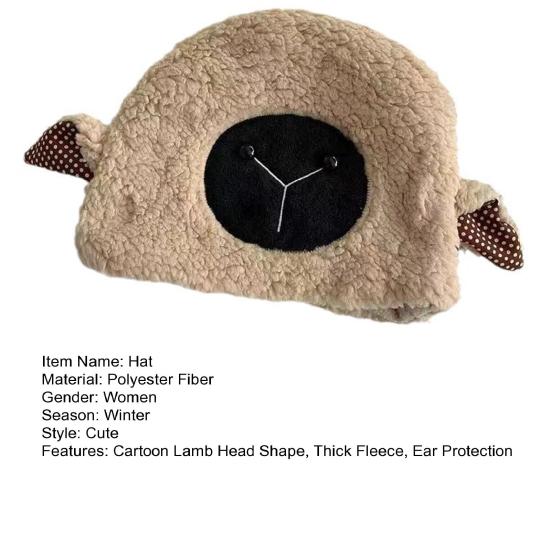 Lady Winter Hat Cartoon Lamb Head Shape Thick Fleece Ear Protection Dome Heat