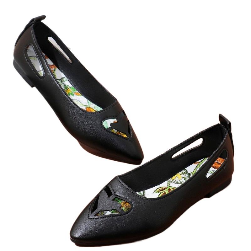 Women's Shoes 2024 Fashionable Pointed Toe Shallow Mouth Solid Color Low Heel Hollow Breathable Slip-on Women's Flat Shoes