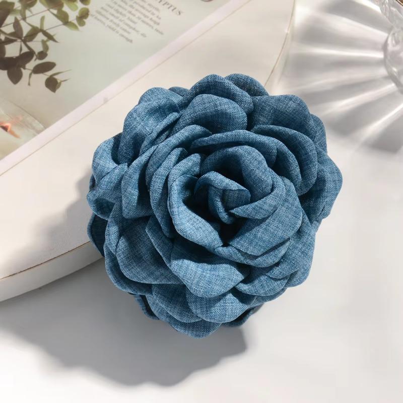 16 Colors Sweat Medium Size Cotton Fabric Rose Flower Hair Claw Clips for Women Korean Ctach Shark Clamp Hair Accessories