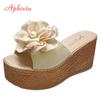 Fashion Aphixta 9cm Heels Slides Pearl Crystals Appliques Shoes Woman Slippers Flip Flops Wedge Heel Platform Woman Beach Zapatos Mujer