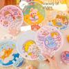 Lovely Japanese Folding Round Fan Summer Portable Mini Cartoon Handle Cloth Net Red