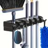 1pc Broom & Mop Holder, Wall Mounted Garden Tool Organizer, Garage Organization And Storage Utility Rack, 5 Slots & 6 Hooks