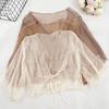 Women Sheer Chiffon Cardigan with Front-tie Transparent Loose Top Elegant Retro Style Shawl for Vacation Beach
