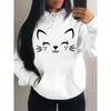 Simple Word Cat Smile Pattern Women Hoodies Fashion Casual Streetwear Personality Hoodie Trendy Fleece Pulloverar