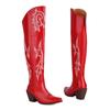 Western Women's Knee High Boots Sexy Embroidery Cowboy Cowgrils Boots Wedges Heel Red Party Winter Shoes Ladies Large Size 46