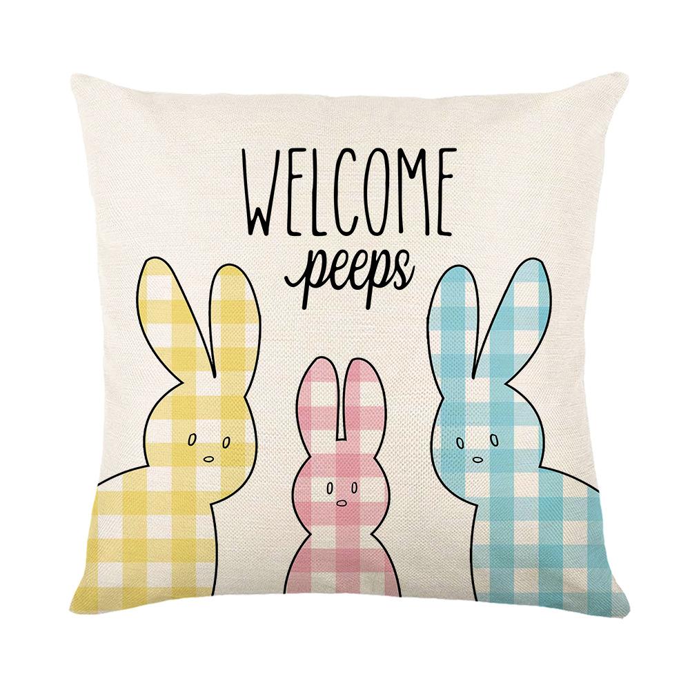 Cartoon Black and White Plaid Rabbit Print Pillow Cover Western Easter Home Living Room Cushion Cover Pillow