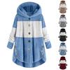 Women's Fashionable Patchwork Loose Hooded Plush Button Long Sleeved Loose Warm Jacket