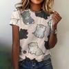 Summer Round Neck 3D Cat Pattern Print Top Fashionable Casual Short Sleeved Women's T-shirts