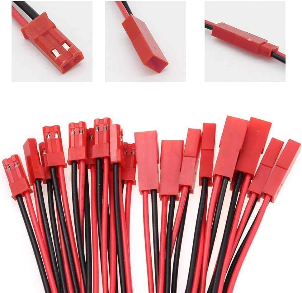 20× JST 2-Pin Connectors 22 AWG – For LED Lights, RC Batteries, Toys – High Quality & Easy To Use – Red