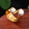 Chic French-Inspired Stainless Steel Open Ring with Faux Pearl - Waterproof, Perfect for Everyday & Vacation Wear