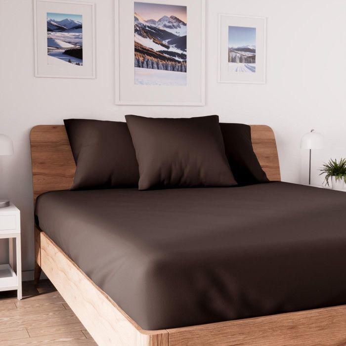 Drap housse en coton 90x190 cm JERSEY brun, par Soleil d'ocre