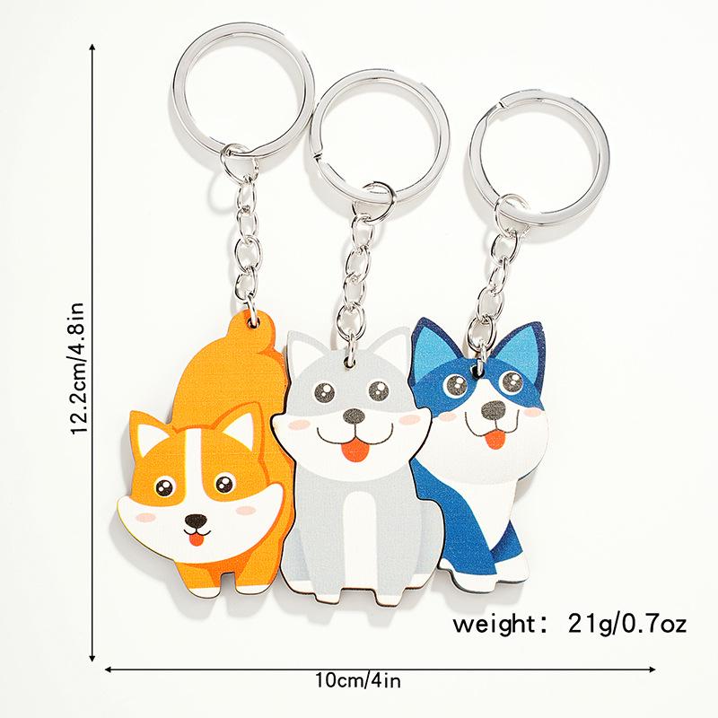 Cute Cartoon Animal Family Trio Wooden Puzzle Keychain Pendant