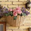 1/2Pcs Hand Woven Scalloped Rattan Wall Basket Rustic Bohemian Style Hanging Storage Organizer Wall Decor