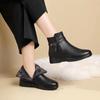 Winter Women's Leather Plush Wedge Flat Ankle Boots Female Outdoor Keep Warm Soft Snow Boots Mother Waterproof Non-slip Booties