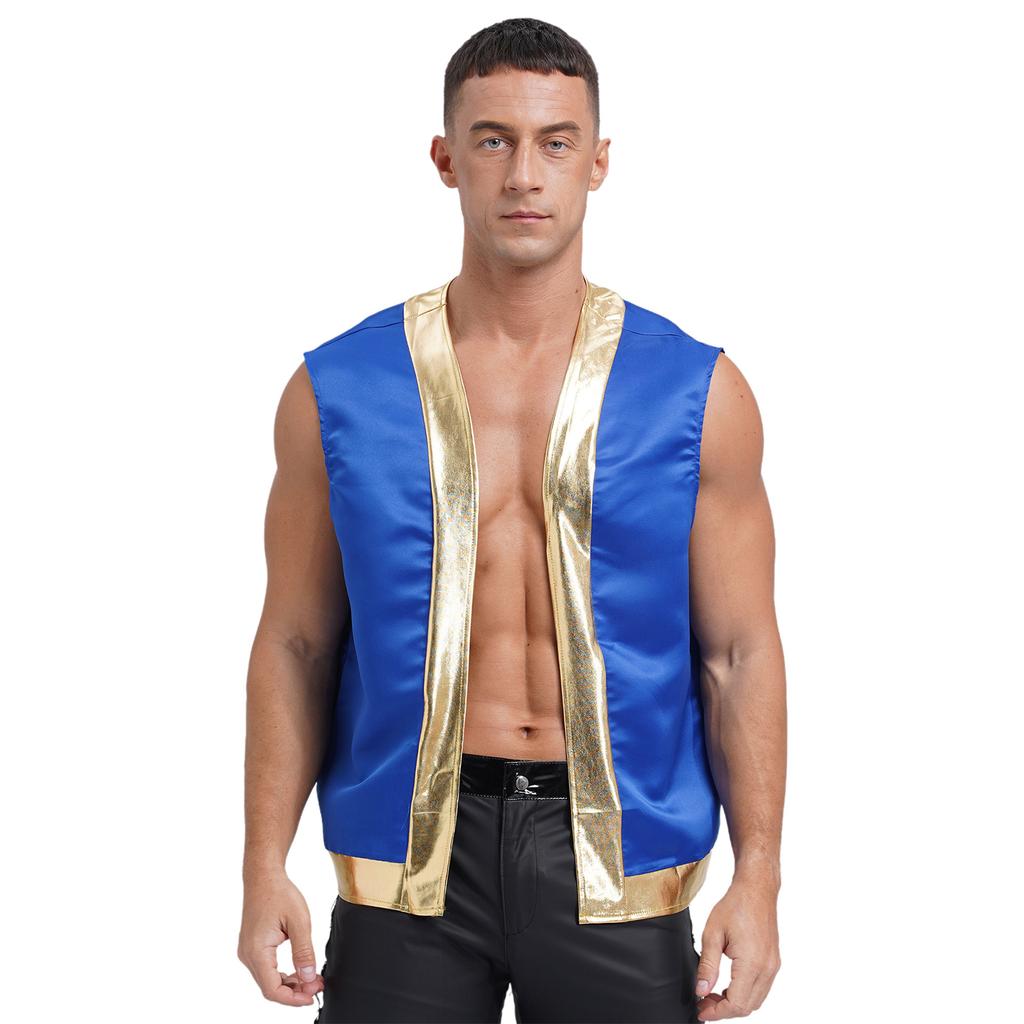 Mens Toad Vest Costume Open Front Metallic Shiny Trim Contrast Waistcoat