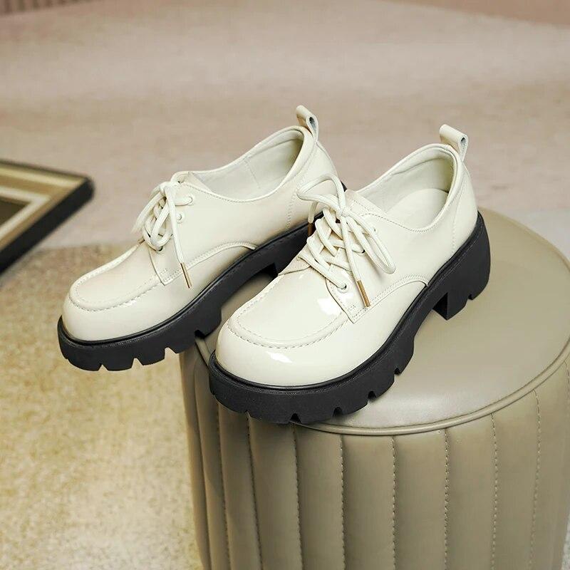 Women Loafers  Women Shoes British Style Platform Lace-up Round Toe Women's Shoes