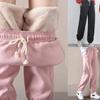 2022 Fashion Women Winter Warm Long Pants Fleece Thick Leggins Solid Plus Size Elastic Lace-up Casual Sweatpants Harem Pants Casual Pants