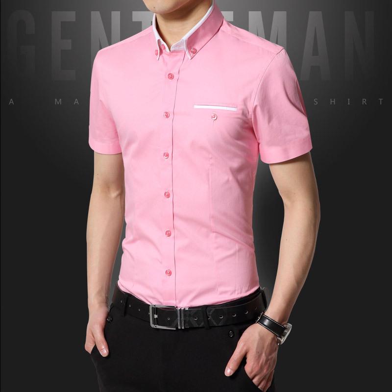 Men's Summer Big Size Business Shirt Turn-down Collar Short Sleeves