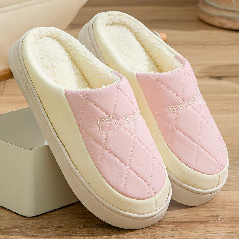 Down Cotton Slippers Autumn and Winter Indoor Home Waterproof and Non-slip Couple Plush Cotton Drag Winter