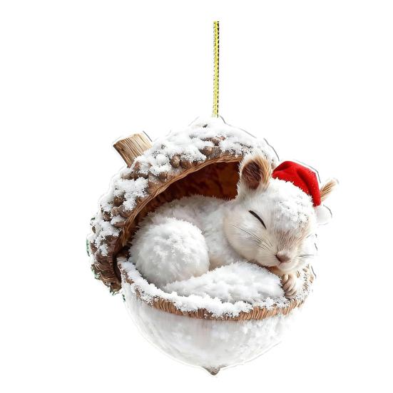 Yousheng 2D Forest Animal Acorn Ornaments Cozy Forest Animal In Snow Frosted Pine Cone Ornaments Woodland Creature Acrylic Hanging Ornament for Lover