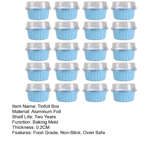 20Pcs Tinfoil Box with Lid Reusable Disposable Round Food Grade Non-Stick Oven Safe Cupcake Container Aluminum Foil Bowl Baking Mold