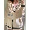 Deeptown Vintage Beige Swift Knit Sweater Women Y2K College Taylor Oversize Star Embroidery Cardigan Folklore Knitted Jumper