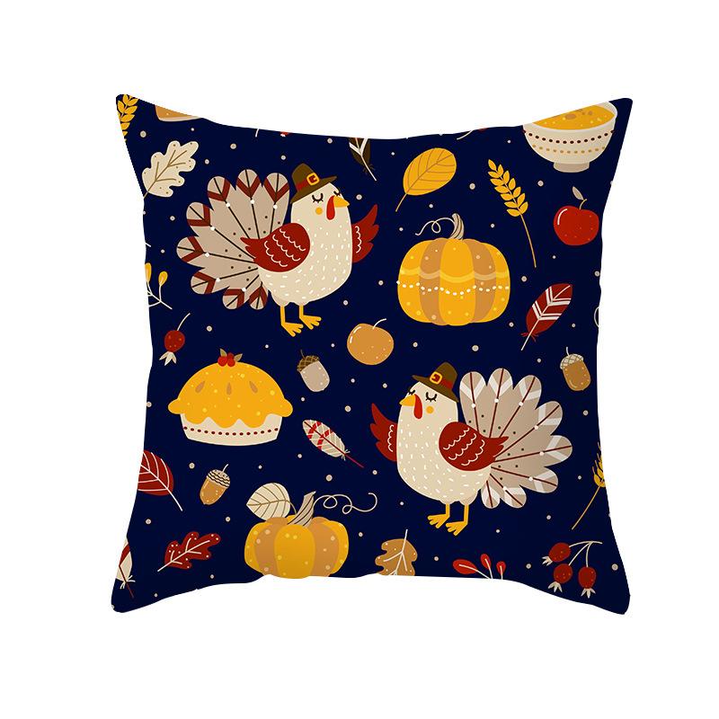 Thanksgiving Pillowcase Wish New Product Cartoon Pumpkin Turkey Peach Skin Printed Pillowcase Sofa Cushion