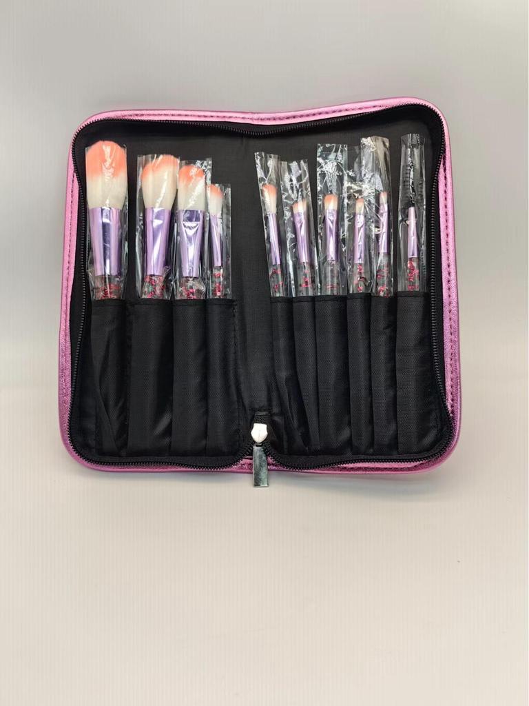 Crystal Handle 10-Piece Makeup Brush Set with Glitter, Fiber Hair for Face & Eye