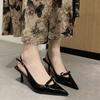 Pointed High Heels Niche Temperament Single Shoes Women's 2025 New Patent Leather Bow Sweet Thin Middle Heel Bag Head Sandals