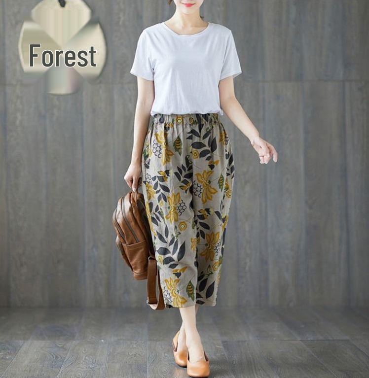 2023 Women's Cotton Linen Slimming Printed Harem Pants - Versatile, High-Quality Cropped Design