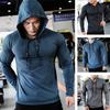 Men Sport Top Drawstring Hooded Long Sleeve Slim Fit Soft Breathable High Elasticity Quick Dry Hollow Mesh Jogging Training Summer Spring Sweatshirt