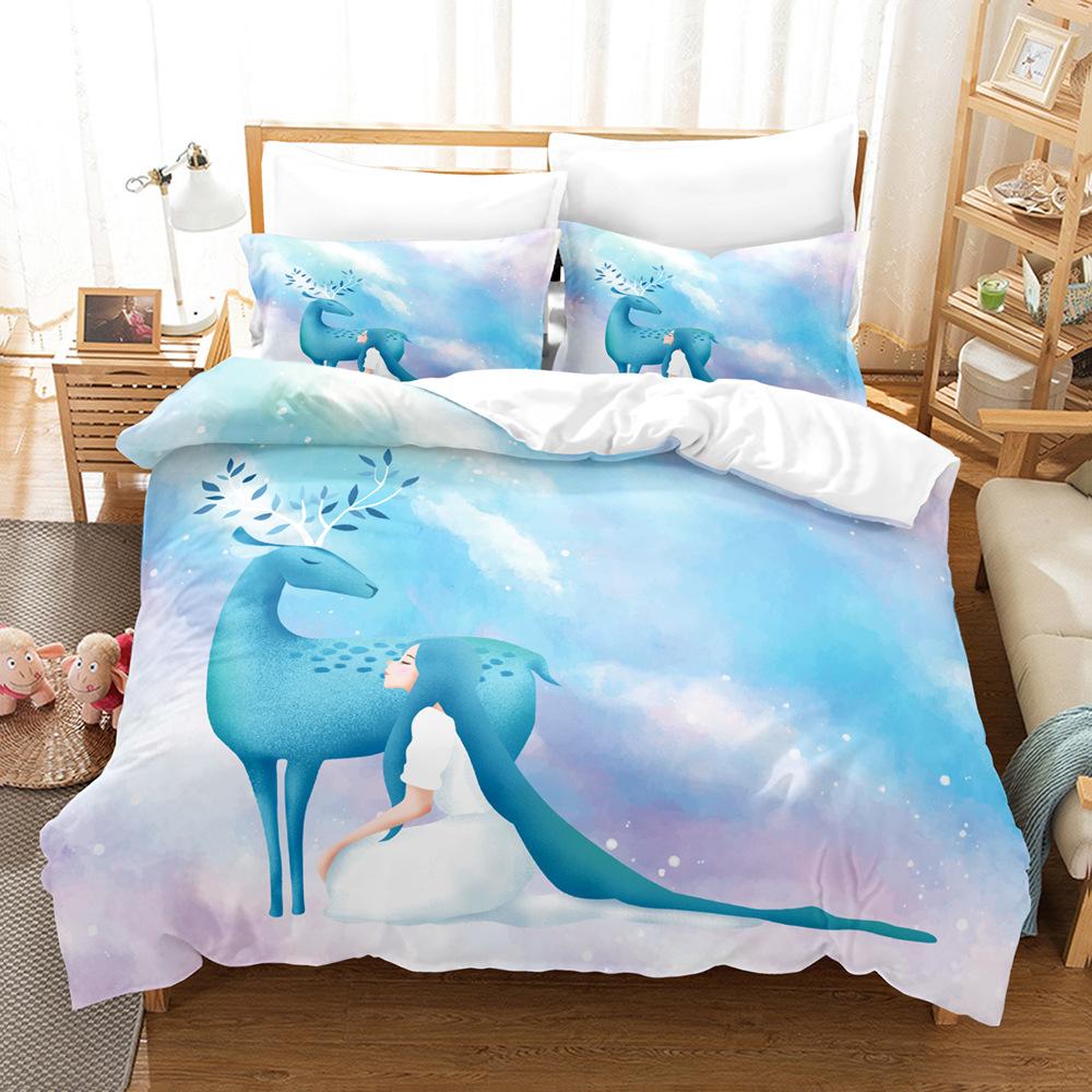 Fashion Home Bedding Quilt Cover Bedroom Home Quilt Cover Pillowcase 3D Printed Animal Quilt Cover Set Deer Motif Bedroom Bedding