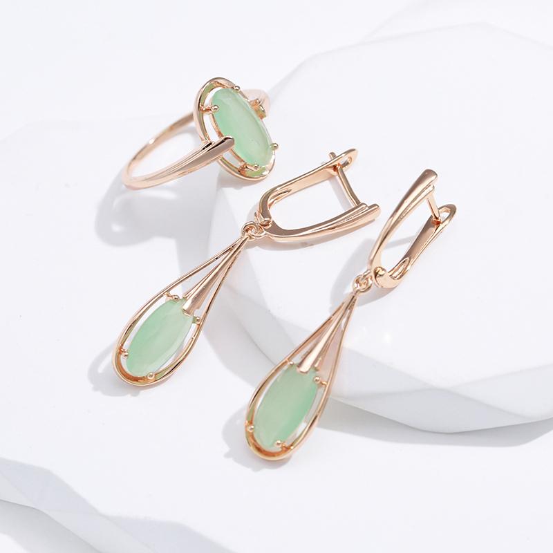 Kinel Lake Green Zircon Long Dangle Earrings For Women Water Drop Stone Earrings