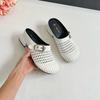 Sheepskin Version~ Inner Heightening Women's Shoes Woven Hollow Thick Heel Muller Shoes 2025 Summer New Models Not Tired Feet Cool Slippers