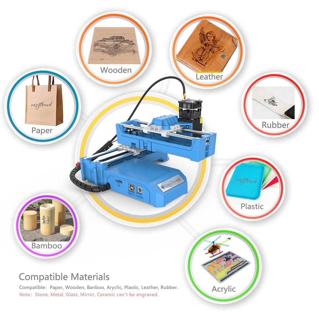Easythreed ETLR001 Mini Laser Engraver 0.5W Blue Laser Power APP Wireless Control BT & USB