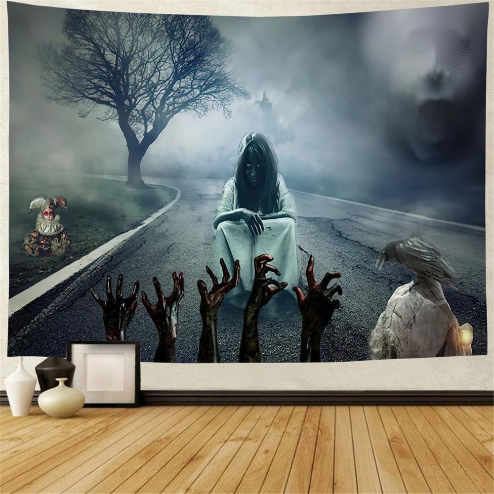 Creepy Halloween Tapestry Horror Ghost Pumpkin Bat Night Horror Ghost Tapestry Home Living Room Room Decoration