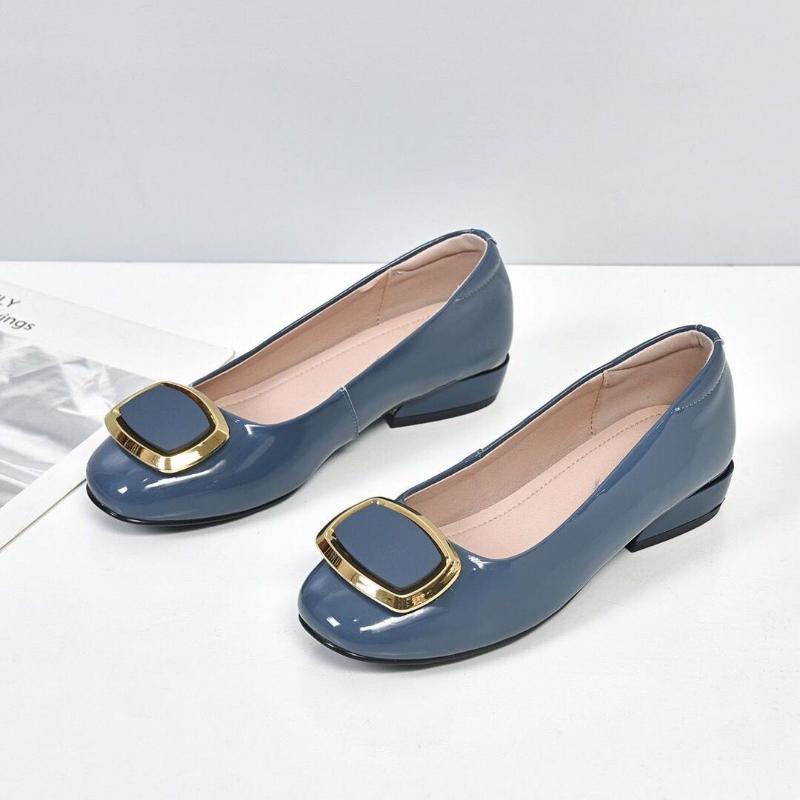 Women's Summer Large Size Low Heel Leather Single Shoes Office Ladies Spring Solid Color Casual Slip-on Shoes