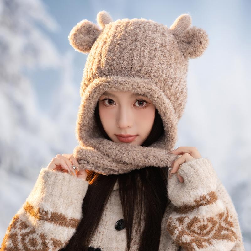 New Elk Ear Hat for Women In Autumn and Winter Sweet and Cute Pullover Hat Outdoor Cold Warm Hat Casual Plush Hat