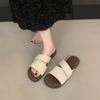 Niche Design Sense Linen Square Head Open-toed Flat-bottomed Slippers Female Summer Wear Fairy Wind Seaside Vacation Beach Sandals